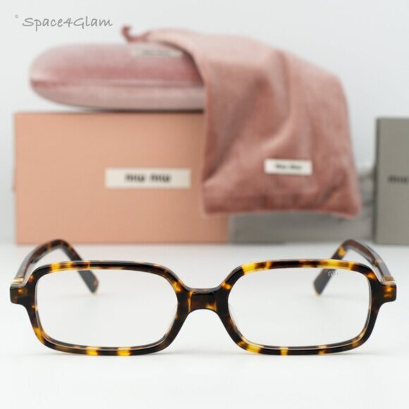 NEW Miu Miu MU11ZS 14L08N REGARD Havana Blue Light Rectangle Unisex Sunglasses - Picture 2 of 9